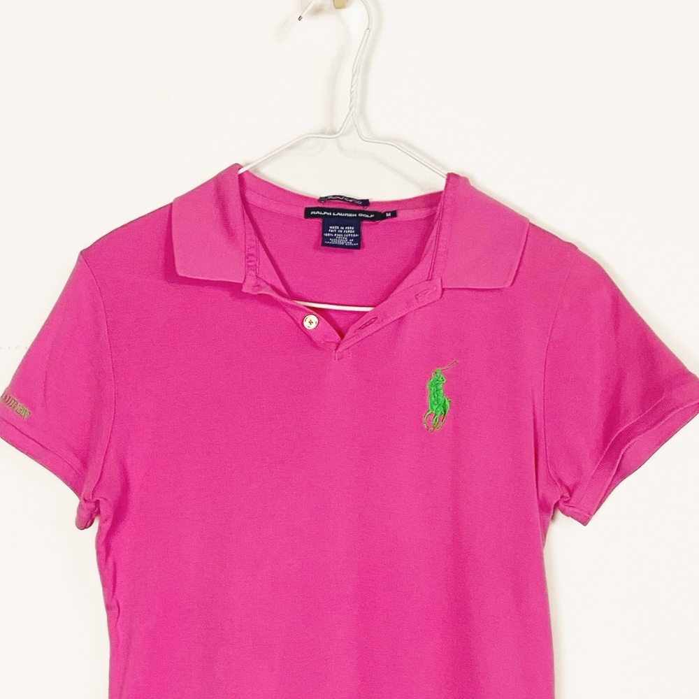 Ralph Lauren Womens Tailored Golf Fit Pink Polo Shirt size M Big Pony Preppy Y2K - Picture 3 of 15